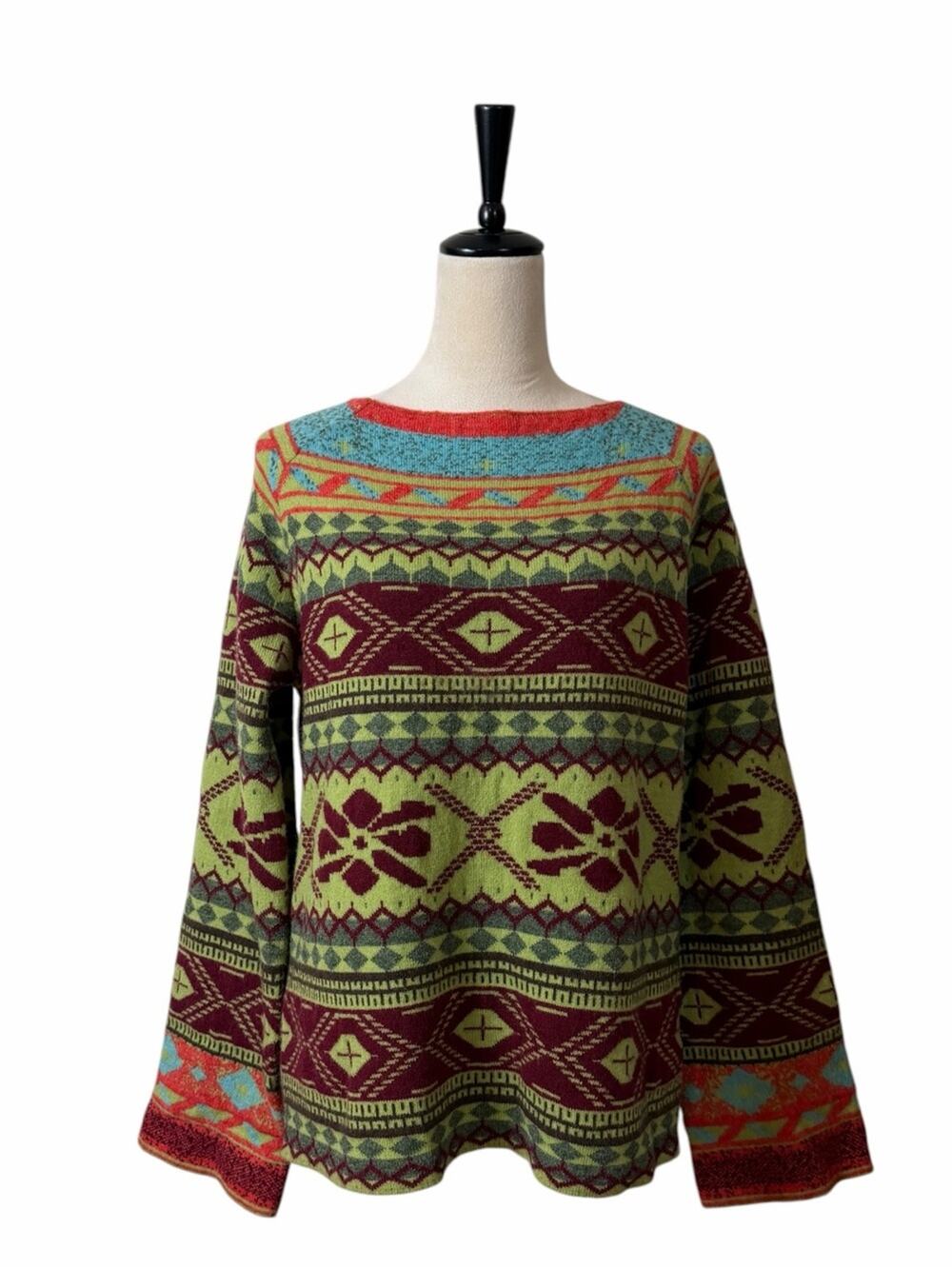 Misadior Craf Genius Sweater Size L Fair Isle Bell Sleeve Knit Multicolor Cozy